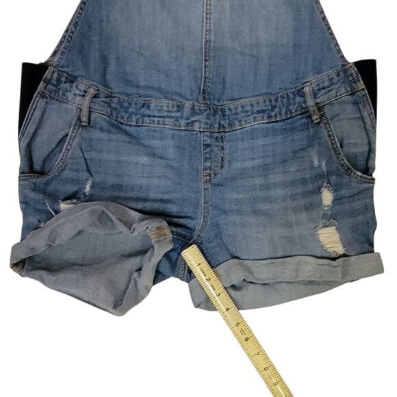 Indigo Blue Maternity Distressed Denim Bib Overalls Shortalls Size Large - Picture 7 of 11